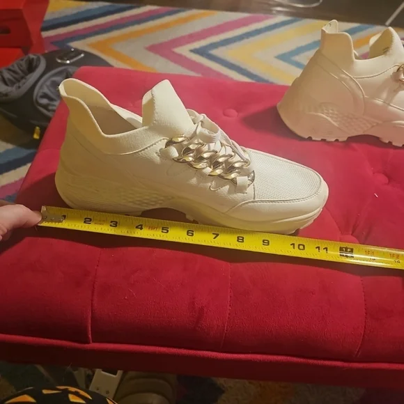 Shoedazzle Womens Sz 8.5 Lacricia Chunky Sole Modern Sneakers Bone  Gold Accents - Picture 10 of 12